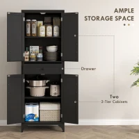 HOMCOM Freestanding Storage Cabinet, Kitchen Pantry Cabinet with 2 Shelves, 4 Doors for Dining Room, Black(m-4)