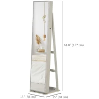 HOMCOM Mirror Jewellery Cabinet Armoire, Lockable Jewellery Organizer with Full-Length Mirror, LED Lights, Standing Jewellery Armoire in White Wood(m-3)