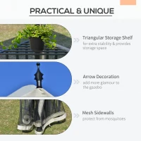 Outsunny 12' x 10' Outdoor Patio Gazebo Canopy with Double Tier Roof, Removable Mesh Sidewalls, Triangular Display Shelves, Beige(m-6)