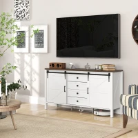 HOMCOM 59" Buffet Cabinet, Farmhouse Sideboard with Thick Top, 2 Barn Doors, 4 Drawers and 2 Adjustable Shelves, White(m-10)