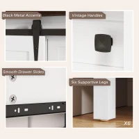 HOMCOM 59" Buffet Cabinet, Farmhouse Sideboard with Thick Top, 2 Barn Doors, 4 Drawers and 2 Adjustable Shelves, White(m-7)