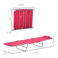 Outsunny Folding Chaise Lounge Chair, Pool Sun Tanning Chair, Outdoor Lounge Chair with Reclining Back, Breathable Mesh Seat, Headrest for Beach, Yard, Patio, Pink(m-3)