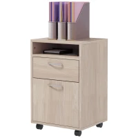 HOMCOM 24" Small Filing Cabinet with Open Compartment, Drawer and Wheels, Home Office Storage Cabinet, Oak(m-11)