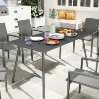 Outsunny Rectangle Patio Dining Table for 6 Person, Metal Steel Slat Outdoor Table, for Lawn, Garden, 59" x 31.5" x 29", Grey(m-8)