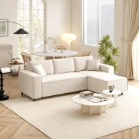 HOMCOM Corner Sofa with Reversible Chaise Lounge, Corduroy L-Shaped Sectional Sofa with Pocket Spring, Cream White(m-9)