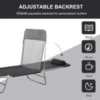 Outsunny Folding Chaise Lounge Pool Chairs, Outdoor Sun Tanning Chairs with Pillow, Reclining Back, Steel Frame & Breathable Mesh for Beach, Yard, Patio, Black(m-4)
