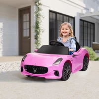 Qaba 12V Maserati Gran Turismo Licensed Kids Electric Car w/ Remote Control, Soft Start, LED Lights, Music, Horn, MP3, Pink(m-1)