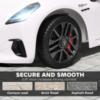 Qaba 12V Maserati Gran Turismo Licensed Kids Electric Car w/ Remote Control, Soft Start, LED Lights, Music, Horn, MP3, White(m-6)