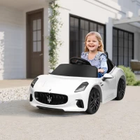 Qaba 12V Maserati Gran Turismo Licensed Kids Electric Car w/ Remote Control, Soft Start, LED Lights, Music, Horn, MP3, White(m-1)