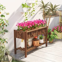 Outsunny Raised Garden Bed, 47 x 22 x 31.5 in Elevated Wood Planter Box with Storage Shelf, Drainage Holes and Liner, Carbonized(m-8)