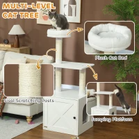 PawHut Cat Tree with Litter Box Enclosure, Scratching Posts, Bed, Climbing Platforms for Indoor Cats, White(m-6)