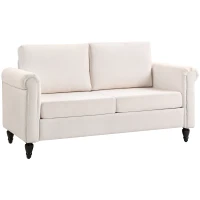 HOMCOM Vintage Loveseat, Upholstered Love Seat Furniture, Chenille-feel Fabric 2 Seater Sofa Couch with Rolled Arms, Gourd-Shaped Rubber Wood Legs for Living Room, Cream White(m-2)