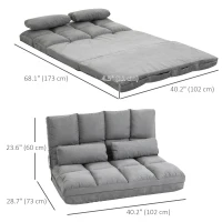 HOMCOM 2-In-1 Floor Sofa Lazy Bed, Folding Couch with Adjustable Backrest Headrest, Thick Padding, Metal Frame and 2 Pillows, Grey(m-3)