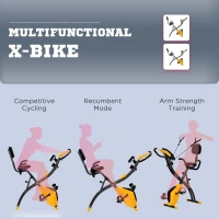 Soozier 3 in 1 Folding Exercise Bike, Foldable Stationary Bike with 8-Level Magnetic Resistance, Adjustable Seat, Yellow(m-9)