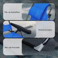 Outsunny Folding Lounge Chair w/ Reclining Back, Dark Blue(m-9)