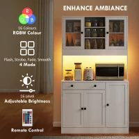 HOMCOM Tall Kitchen Pantry with LED Light, Freestanding Storage Cabinet with Hutch, Shelves, Drawer, Doors, White(m-4)