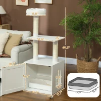 PawHut Cat Tree with Litter Box Enclosure, Scratching Posts, Bed, Climbing Platforms for Indoor Cats, White(m-3)