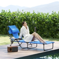Outsunny Folding Lounge Chair w/ Reclining Back, Dark Blue