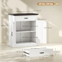 HOMCOM 30" Buffet Cabinet, Farmhouse Sideboard with 1.2" Thick Top, 2 Barn Doors, Drawer and Adjustable Shelf, White(m-3)