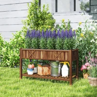 Outsunny Raised Garden Bed, 47 x 22 x 31.5 in Elevated Wood Planter Box with Storage Shelf, Drainage Holes and Liner, Carbonized(m-9)