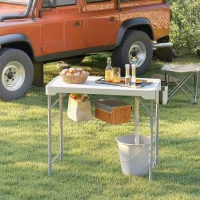 Outsunny Folding Fish Cleaning Table with Sinks, Portable Camping Sink Table with Faucet, Drainage Hose, Sprayer, Shelf, Drawer and Storage Basket, Outdoor Fillet Table for Picnic Beach Patio, White(m-8)