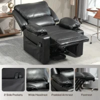 HOMCOM Power Lift Chair for Elderly, Faux Leather Recliner Sofa with Vibration Massage and Heat, Remote, Side Pockets, Black(m-8)