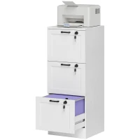 HOMCOM Vertical Filing Cabinet with 3 Drawers, Lock, File Cabinet for Home Office, A4 and Letter Size Files, White(m-2)
