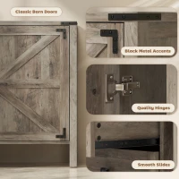 HOMCOM 59" Buffet Cabinet, Farmhouse Sideboard with Thick Top, 2 Barn Doors, 4 Drawers and 2 Adjustable Shelves, Grey(m-6)