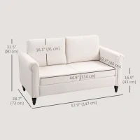 HOMCOM Vintage Loveseat, Upholstered Love Seat Furniture, Chenille-feel Fabric 2 Seater Sofa Couch with Rolled Arms, Gourd-Shaped Rubber Wood Legs for Living Room, Cream White(m-3)