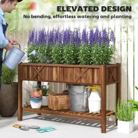 Outsunny Raised Garden Bed, 47 x 22 x 31.5 in Elevated Wood Planter Box with Storage Shelf, Drainage Holes and Liner, Carbonized(m-6)