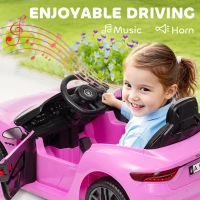Qaba 12V Maserati Gran Turismo Licensed Kids Electric Car w/ Remote Control, Soft Start, LED Lights, Music, Horn, MP3, Pink(m-7)