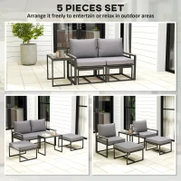Outsunny 5 Pieces Outdoor Patio Furniture Set with Ottomans, Cushions, Small Patio Sofa Set for Garden, Backyard, Poolside, Grey(m-10)