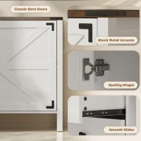 HOMCOM 59" Buffet Cabinet, Farmhouse Sideboard with Thick Top, 2 Barn Doors, 4 Drawers and 2 Adjustable Shelves, White(m-6)