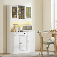 HOMCOM Tall Kitchen Pantry with LED Light, Freestanding Storage Cabinet with Hutch, Shelves, Drawer, Doors, White(m-8)