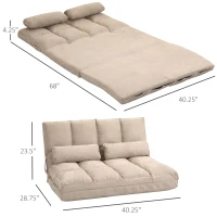 HOMCOM Convertible Floor Sofa Chair, Folding Couch Bed, Guest Chaise Lounge with 2 Pillows, Adjustable Backrest and Headrest, 40.25" L, Beige(m-3)