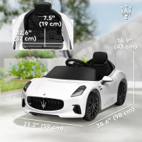 Qaba 12V Maserati Gran Turismo Licensed Kids Electric Car w/ Remote Control, Soft Start, LED Lights, Music, Horn, MP3, White(m-3)