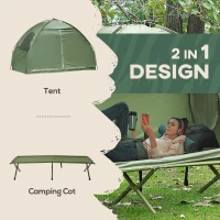 Outsunny Compact Pop Up Portable Folding Outdoor Elevated Camping Cot Tent Combo Set Dark Green(m-5)