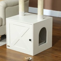 PawHut Cat Tree with Litter Box Enclosure, Scratching Posts, Bed, Climbing Platforms for Indoor Cats, White(m-9)