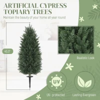 HOMCOM 43.3 Inch Set of 2 Artificial Cypress Topiary Tree, Indoor Outdoor UV Resistant Faux Plants with Ground Stake for Garden(m-4)