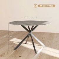 HOMCOM 47" Round Kitchen Table for 4, Industrial Dining Table with Steel Legs for Dining Room, Grey Wood Grain and Black(m-3)