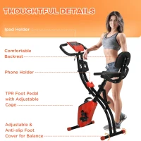 Soozier 3 in 1 Folding Exercise Bike, Foldable Stationary Bike with 8-Level Magnetic Resistance, Adjustable Seat, Red(m-10)