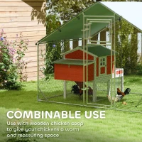PawHut Large Metal Chicken Run with Waterproof & UV-Resistant Cover, Feeding Door, Hanging Feeder, Perch for 6-8 Chickens(m-10)
