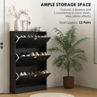 HOMCOM Shoe Cabinet with 3 Flip Drawers, Narrow Shoe Storage Cabinet, Holds 12 Pairs for Entryway, Hallway, Black(m-4)