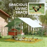 PawHut Large Metal Chicken Run with Waterproof & UV-Resistant Cover, Feeding Door, Hanging Feeder, Perch for 6-8 Chickens(m-5)