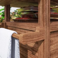 Outsunny Outdoor Grill Cart with Stainless Steel Top, Solid Wood Outdoor Kitchen Island with Wheels, Drawer, Side Handle, Brown(m-8)