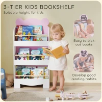 Qaba 3-Tier Bear Theme Kids Bookshelf with Anti-tipping Device for Living Room, Kids Room, Playroom, Pink(m-4)