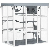 PawHut Large Outdoor Catio Cat Enclosure with Hammock, Condo, Jump Platforms, Ladders, Ramps, Tarp, for 2-4 Large Cats, Gray(m-1)
