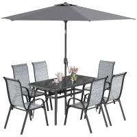 Outsunny 8 Pieces Patio Furniture Set with 9Ft Patio Umbrella, Outdoor Dining Table and Chairs, Mixed Gray(m-11)
