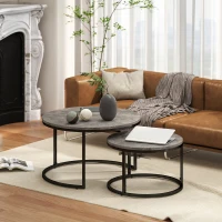 HOMCOM Modern Coffee Table Set of 2, Nesting Side Tables w/ Metal Base for Living Room Bedroom Office Faux Marbled Grey(m-1)