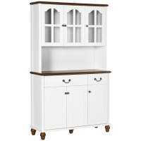 HOMCOM Kitchen Buffet with Hutch, Freestanding Pantry Cabinet with 6 Doors, 2 Drawers and 3-Level Adjustable Shelves, White